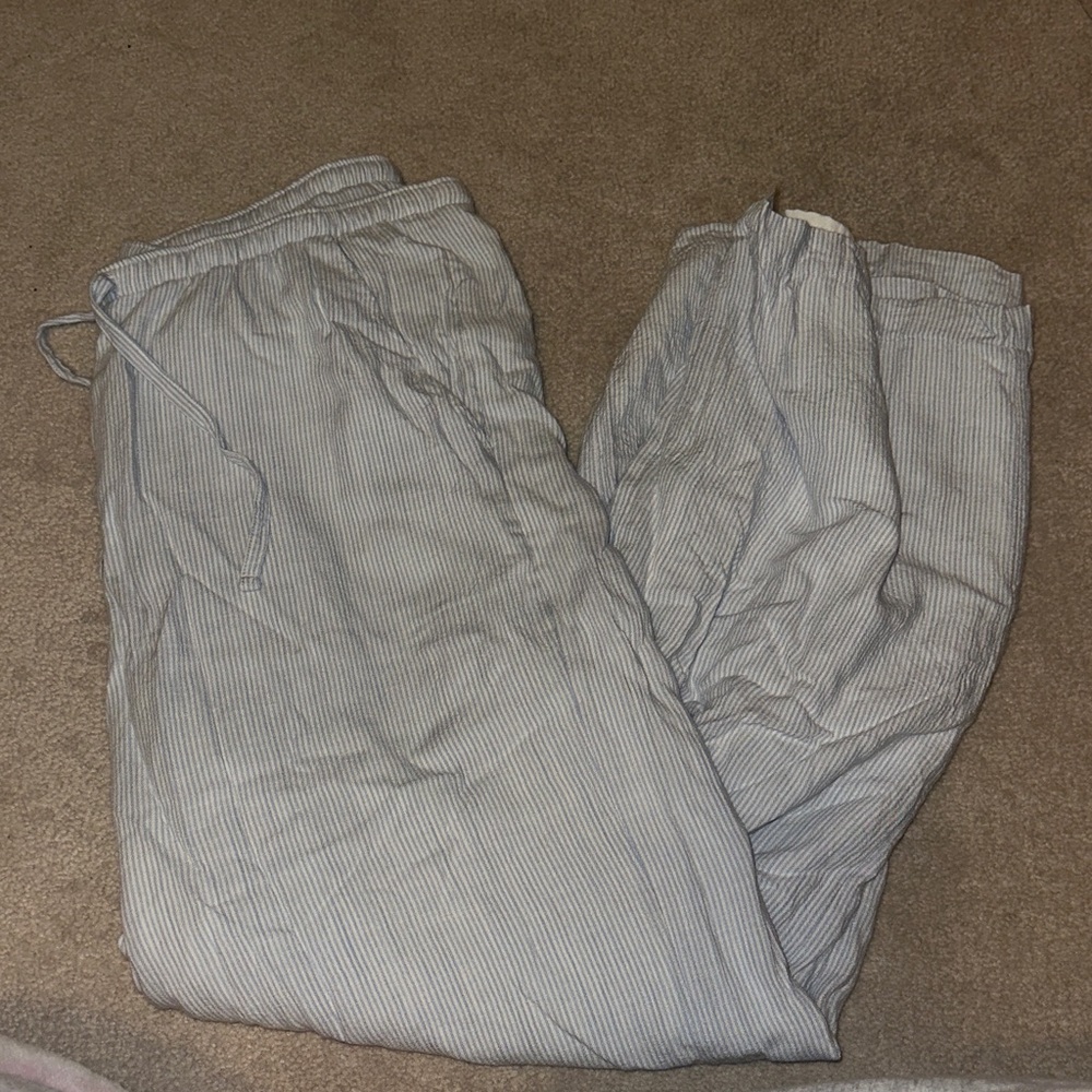 Hollister Women's Light Blue Striped Linen Pants